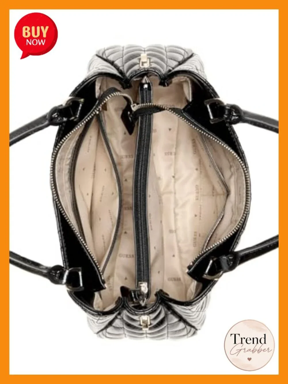 PU Leather Triple Compartment Satchel with Gold Hardware